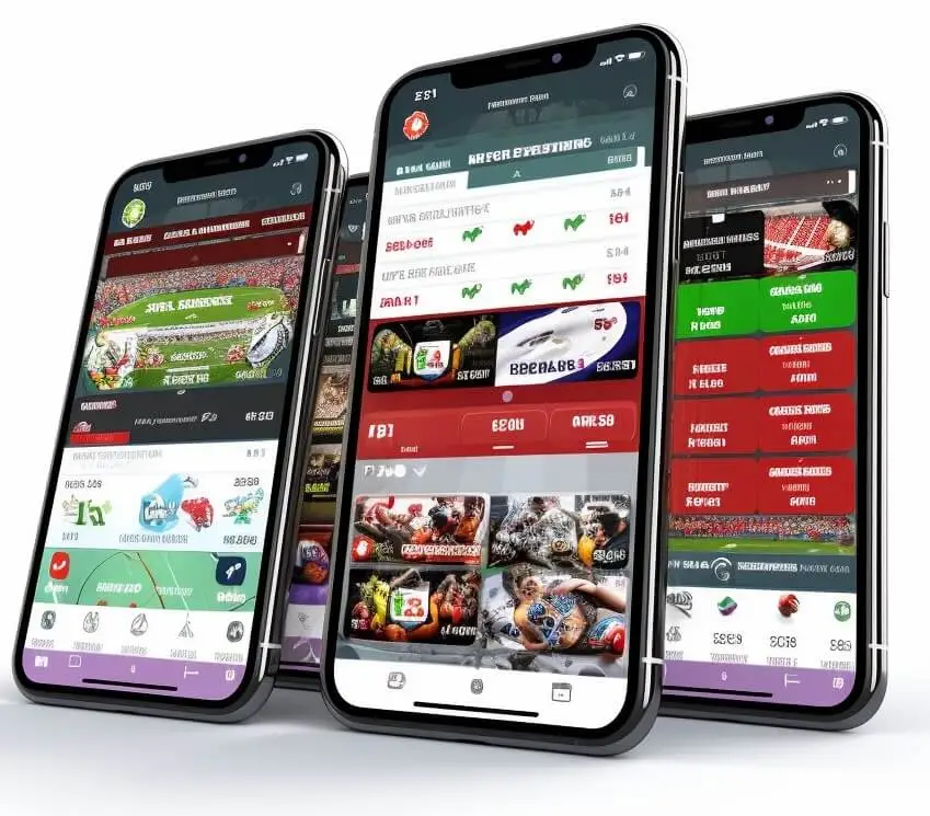 Several phones with images of different sports betting sites